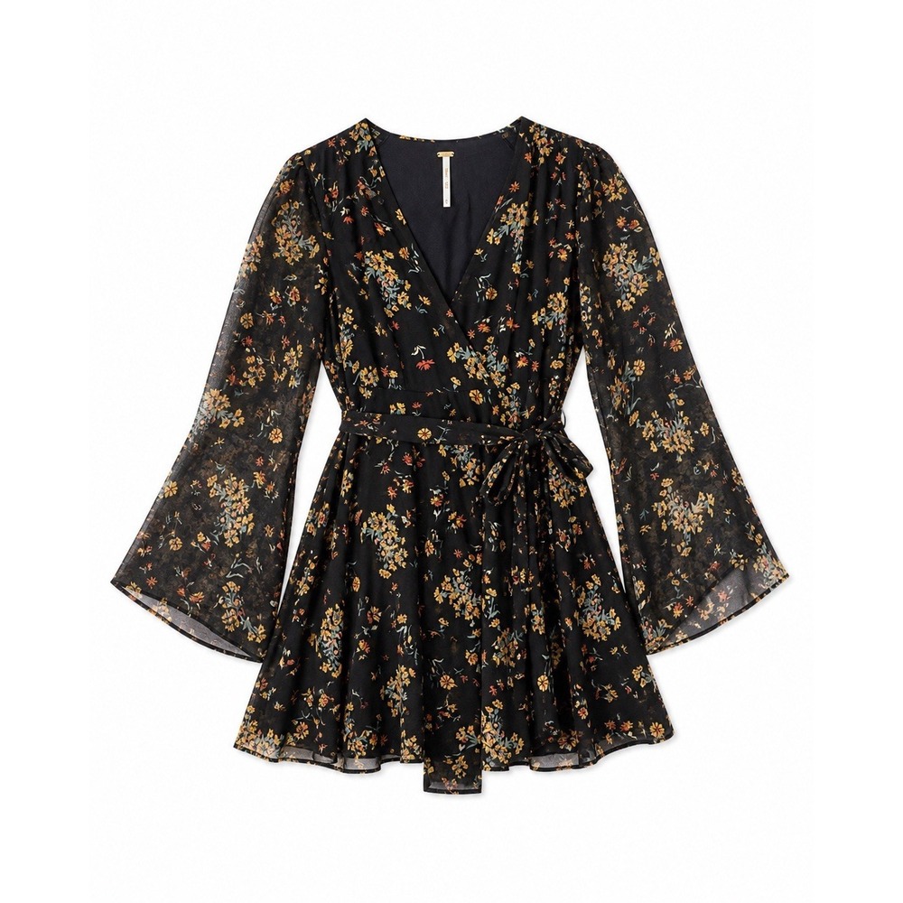 Free People Lilou Mini Dress Floral Boho Chic Bell Sleeve Western Festival Small